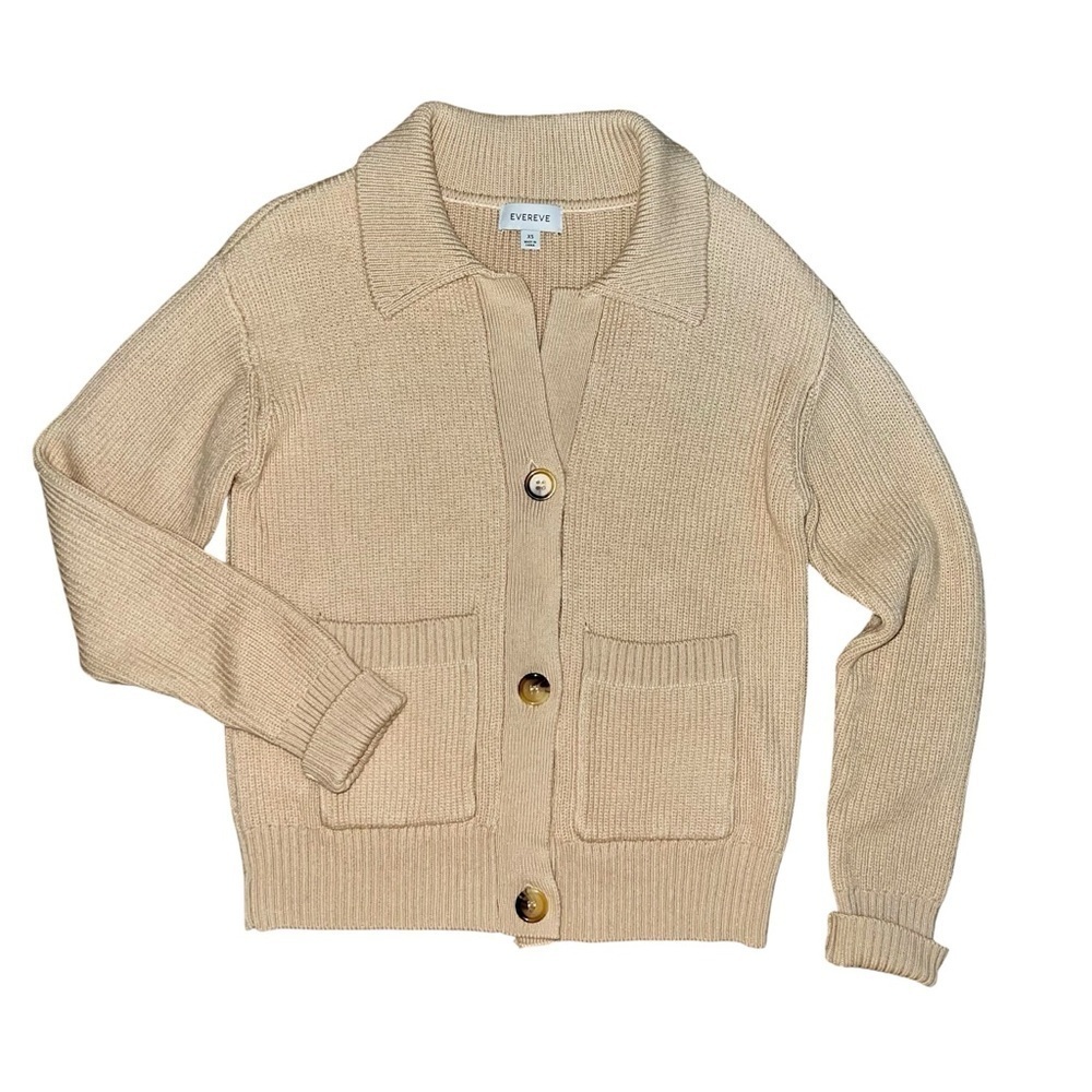 Evereve Tan Knit Cardigan with Buttons and Pockets Size XS